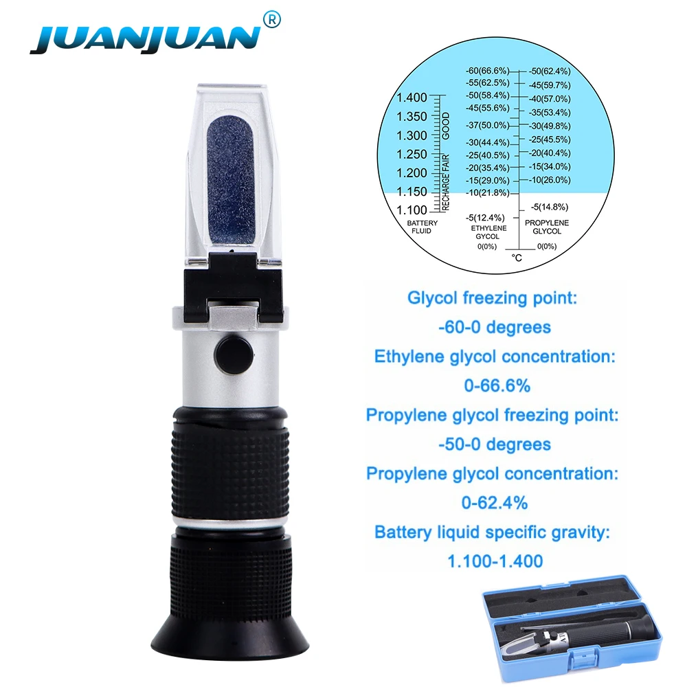 -60~0℃ Degree Freezing Point Refractometer Battery Automotive Antifreeze Freezing Point Tester -50℃ Propylene Glycol Detection