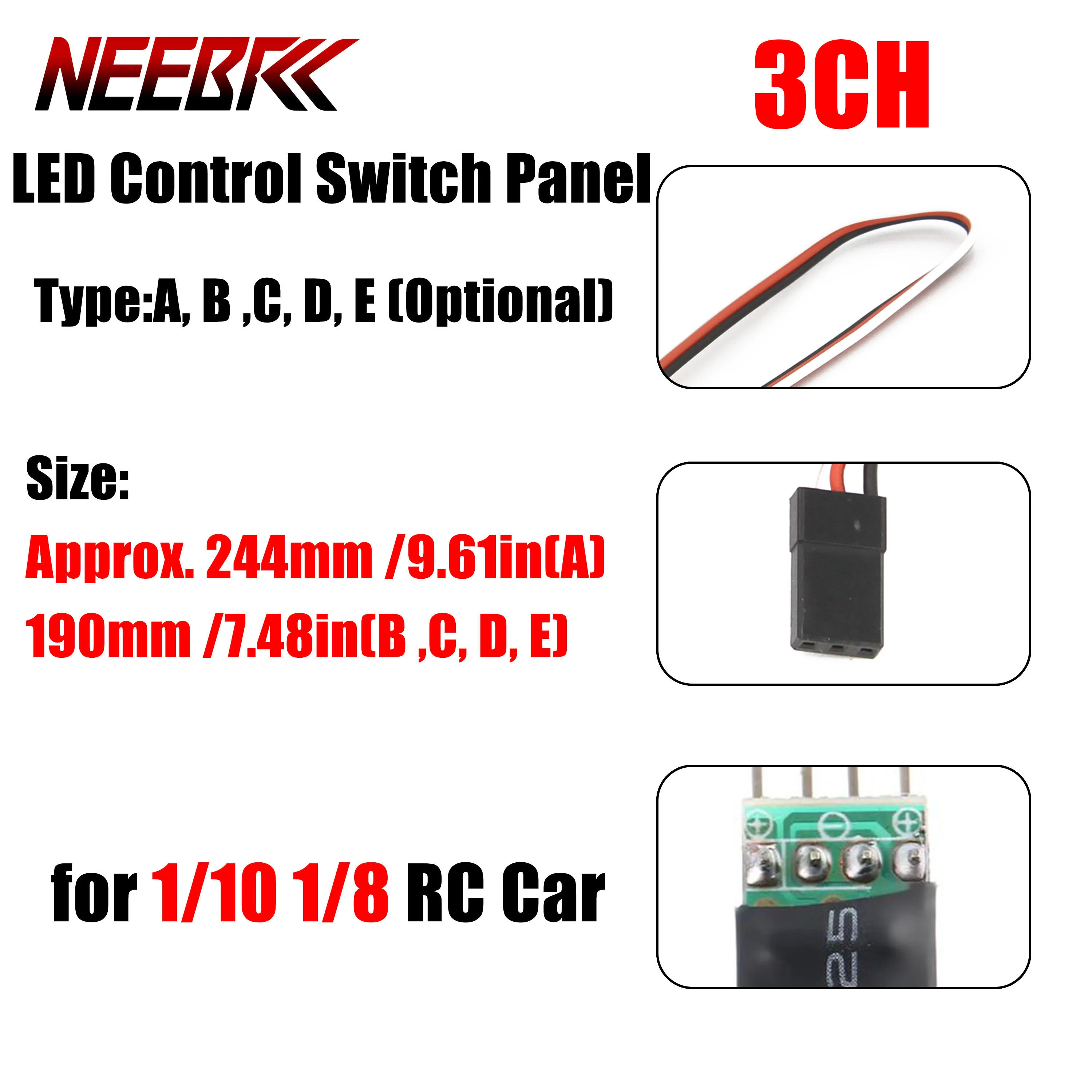 

3CH RC Car LED Lamp Control Switch Panel Light System Controller Module Turn on/off for 1/10 1/8 Vehicle Component Spare Parts