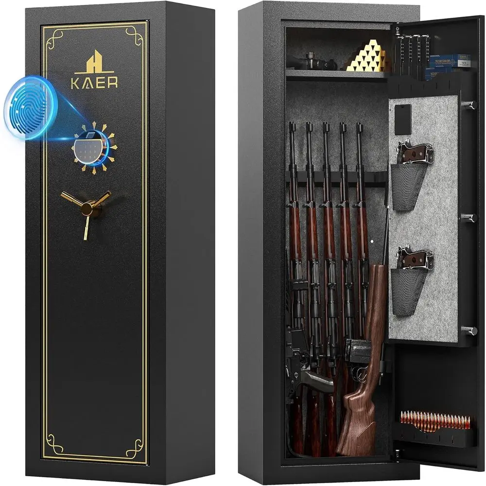 

Биометрический сейф для хранения оружия (винтовок и пистолетов) с доступом по коду/ключу/отпечатку пальца, регулируемые полки