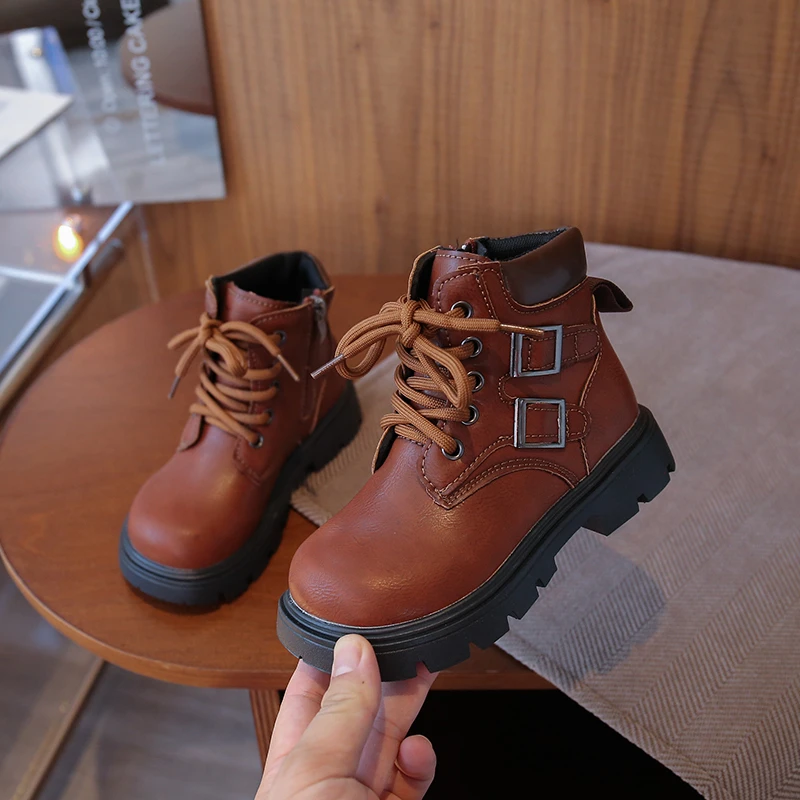 Kids Riding Boots for Boys Girls 2025 New Winter Kids Ankle Boots with Double Buckle Non-slip Classic Retro Cowboy Hiking Boots