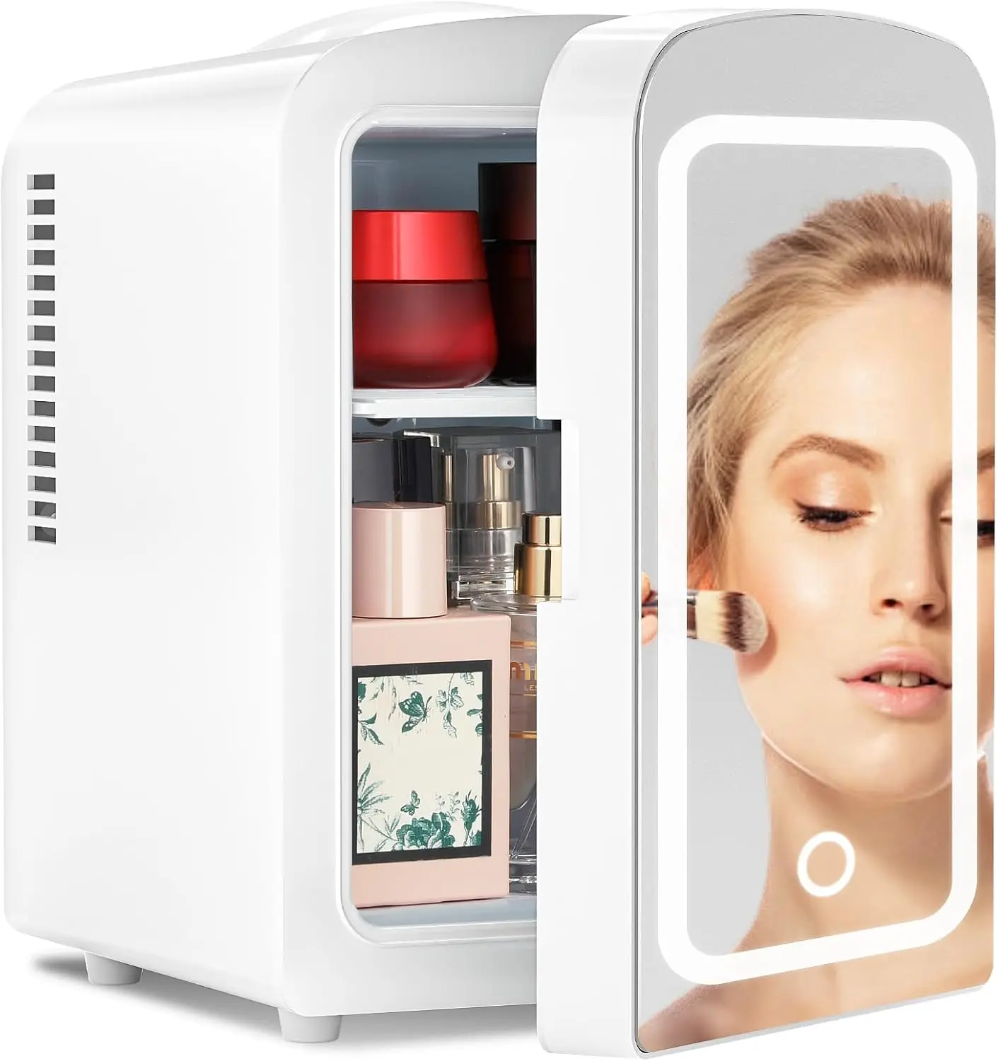 

Мини-холодильник 4 л с LED-зеркалом, портативный охладитель для косметики в спальне, автомобиле, офисе и общежитии, белый