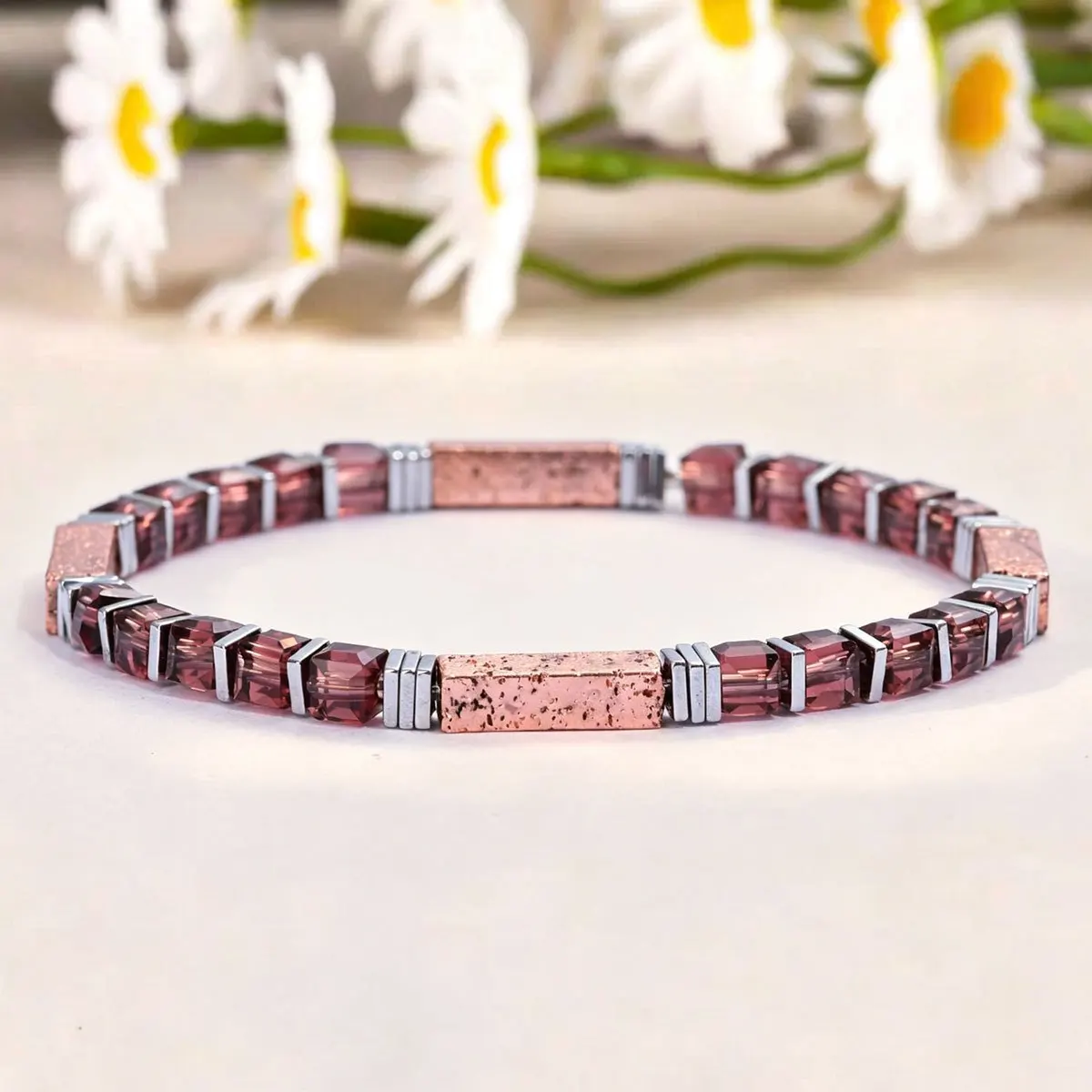1pc Vintage Style Garnet 5mm Cubic Bead Bracelet, Symbolizing Courage and Passion, Suitable for Daily Wear by Men and Women
