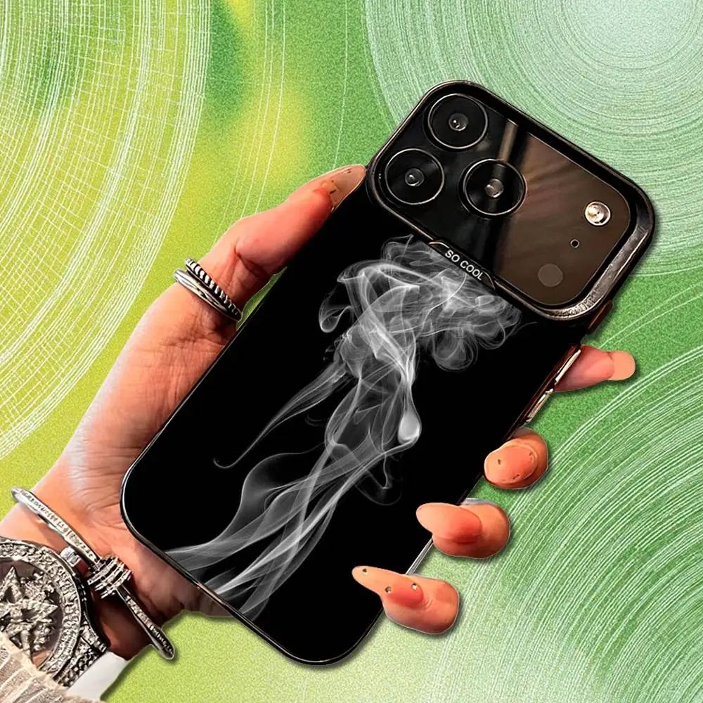 Custodia per telefono Smoke Art in bianco e nero per iPhone 14,17,13,12,11,16,15, Mini,Pro,SE,XS,MAX, cover in silicone nero opaco