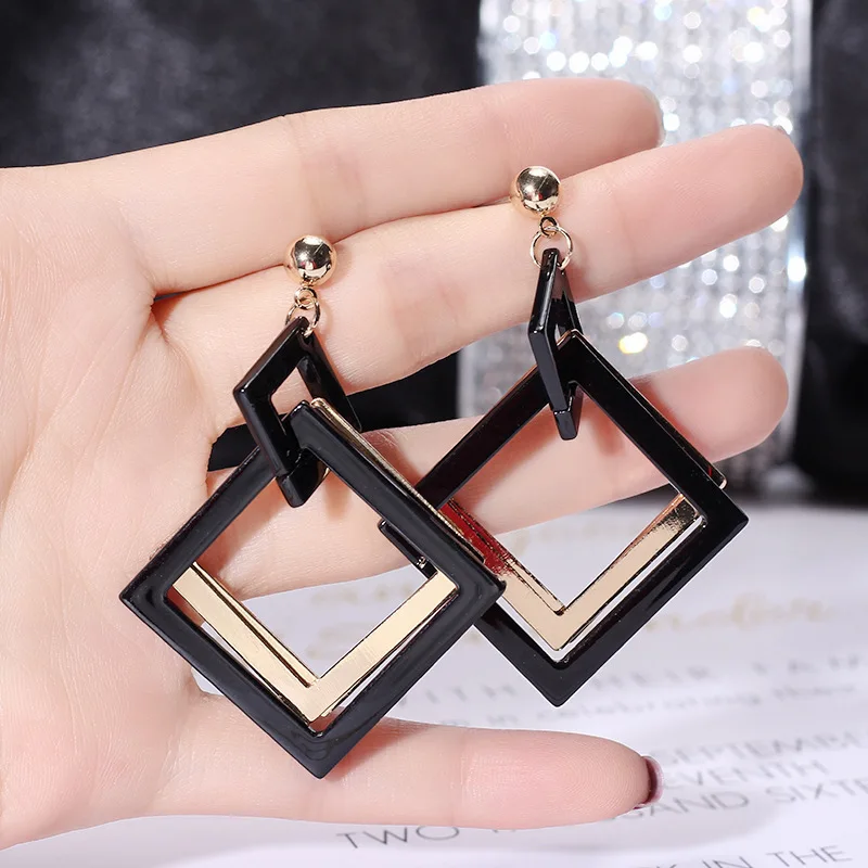 Brincos longos geométricos de diamantes femininos, brincos acrílicos retrô exagerados, novos e elegantes