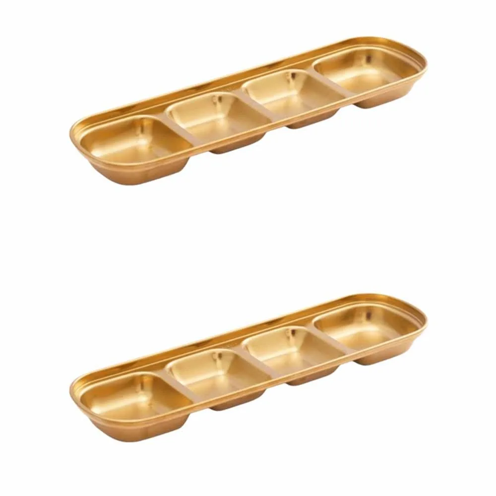 2Pcs Stainless Steel Seasoning Dish 2/3/4 Grid Stackable Sauce Plate Thickened Easy Clean ivided Seasoning Sauces Dip Bowl