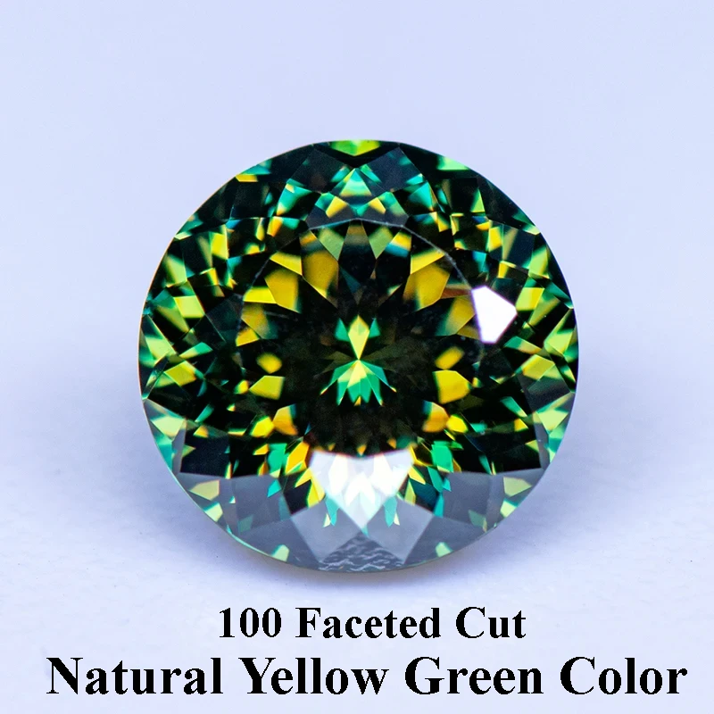 Moissanite Stone 100 Faceted Cut Yellow Green Color Round Shape Lab Grown Diamond Charms Woman Jewelry With GRA Certificate