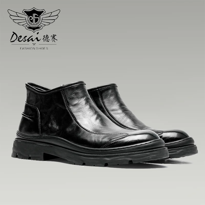 Desai Chelsea Boots for Men Genuine Leather Anti Slip-On Business Men Ankle Boots 2023 Fashion New Arrival