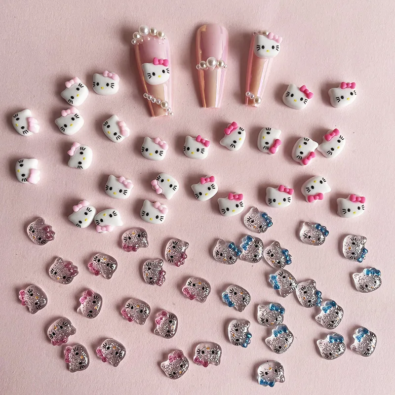 20 Kawaii Shiny Hello Kitty Head nails Kitty Nail Art Design Gemstone Sanrio Craft Nails Supply rhinestone accessories