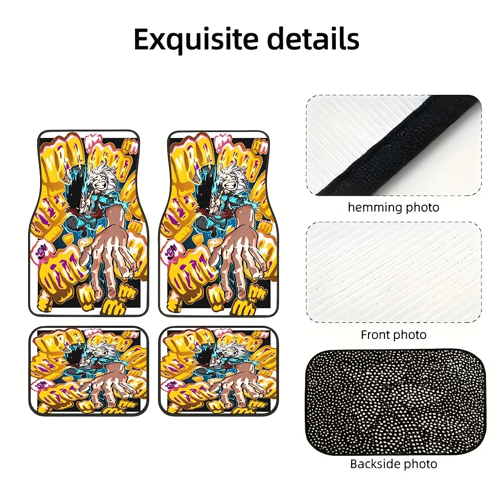 4pcs, Japanese Manga Cartoon Style Pattern Car Rubber Mats, Universal Anti-Slip Carpets, Easy To Clean, Pet-Friendly Car Interio