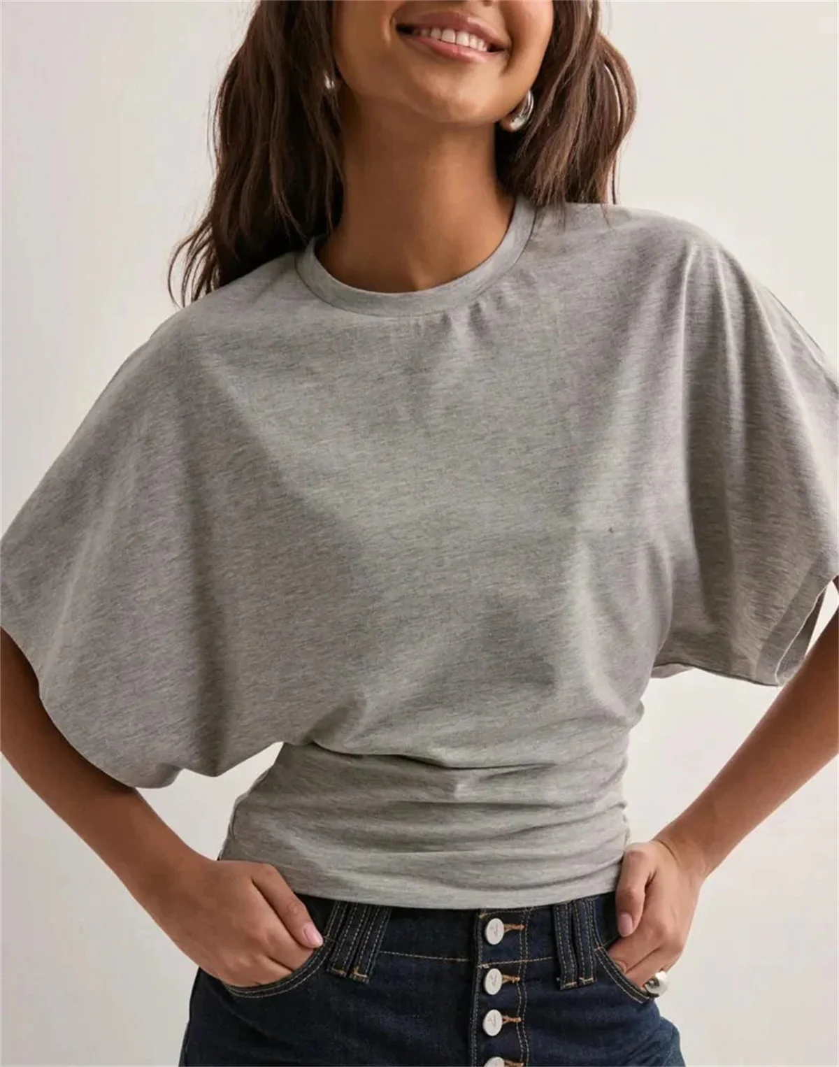 Women's Summer Loose Short-Sleeved T-Shirt Tops Waist Slimming Sweet And Hottie Design Sense Positive Shoulder Streetwear Top