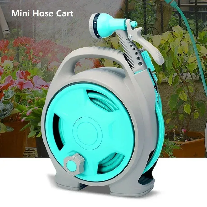 15M Retractable Water Hose Reel with Universal Joint Portable Cart for Car Wash Gardening Storage