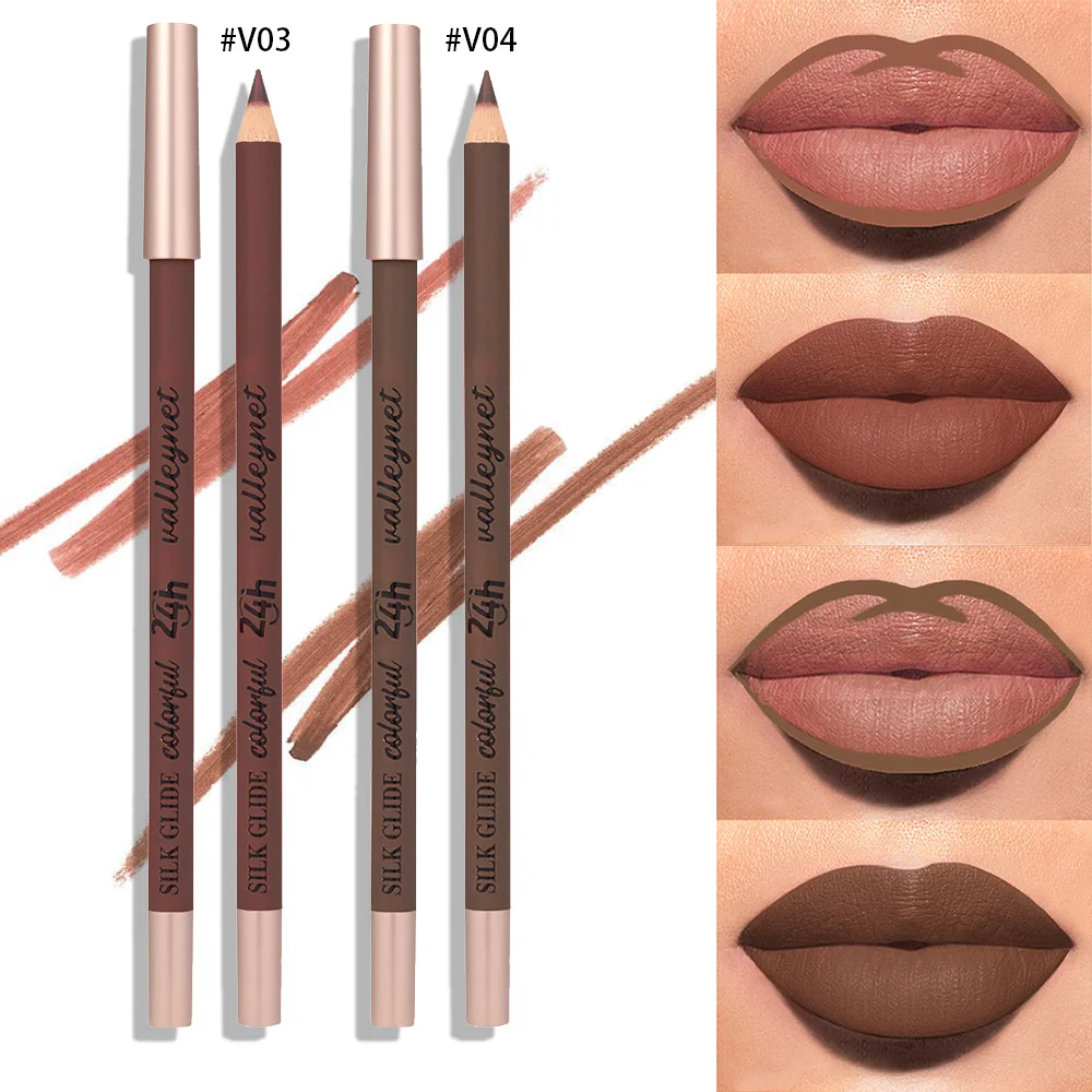 2 szt. Brązowy Matowy Konturówka do Ust - Kremowa, Wodoodporna, Długotrwała, Odporna na Rozmazywanie, Mocno Napigmentowana, Nie Wysusza, Aksamitny Wykończenie