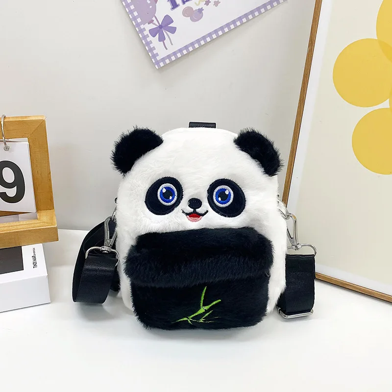 Cartoon Panda Children's Backpack Cute Plush Bear Boys Girls Shoulder Bags Embroidery Messenger Bag Kids Fluffy Purse Handbags