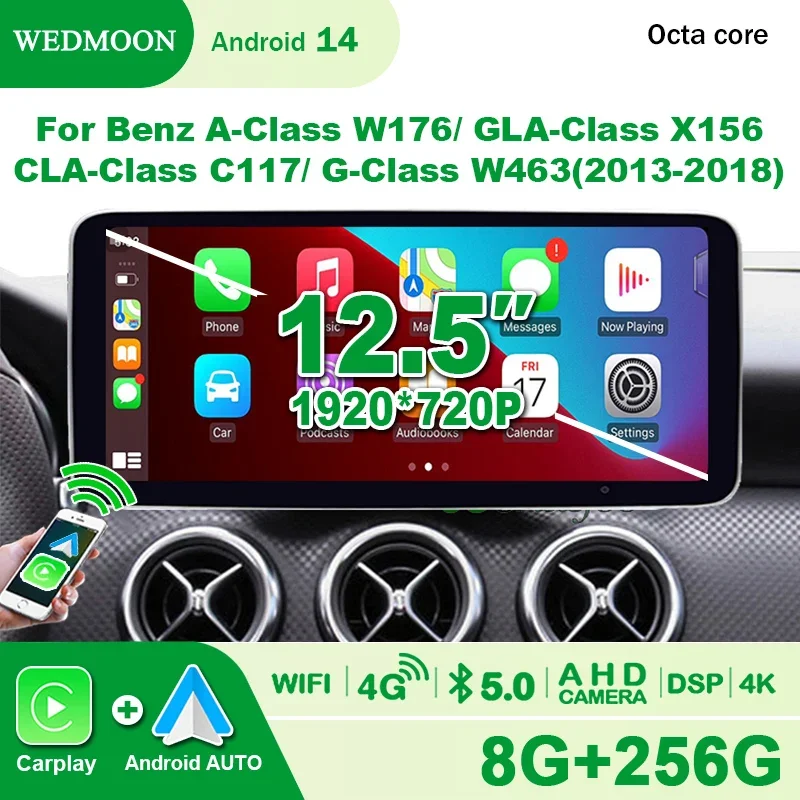 Autoradio stéréo sans fil Carplay Android 14, 8G256G, pour mercedes-benz classe A W176 W117 X156 C117, lecteur multimédia Bluetooth 4G
