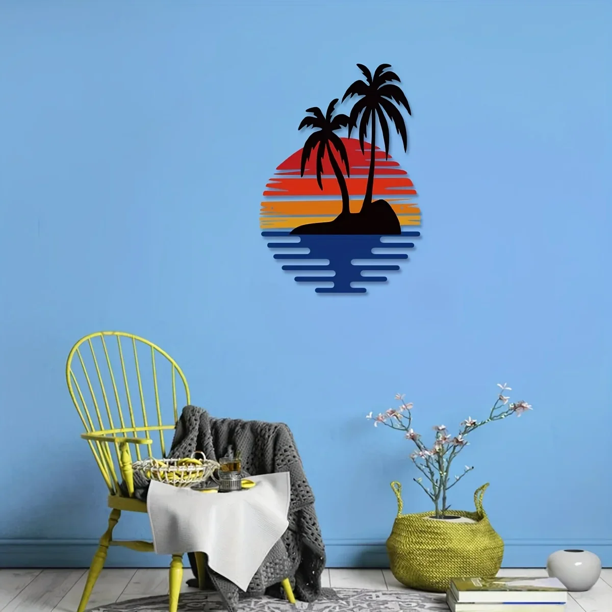 CIFBUY Sunset Palm Tree Metal Wall Art Rust Proof Waterproof Indoor Outdoor Living Room Kitchen Home Decoration