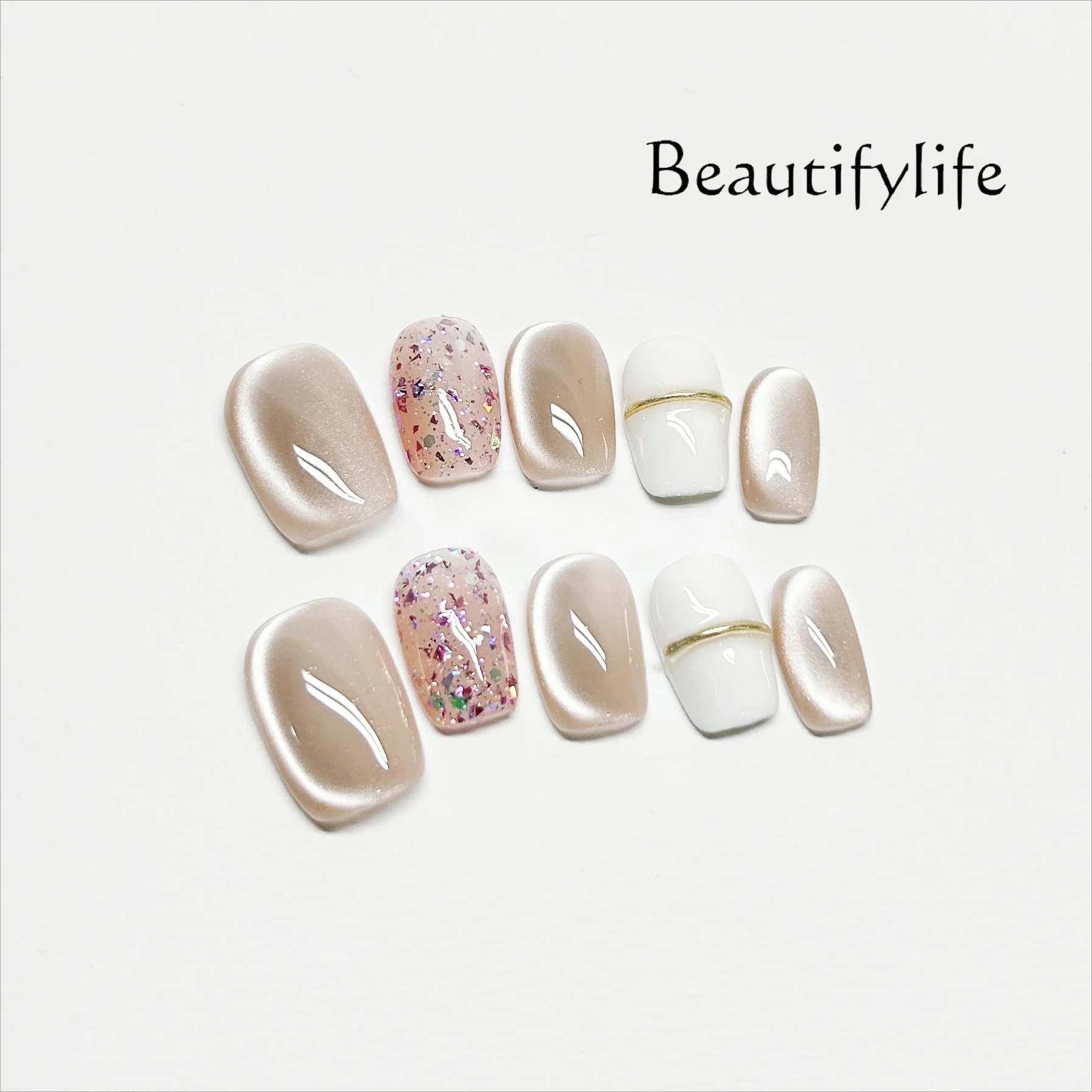 

Handmade Nail Pink Cat Eye Whitening Nail Patch