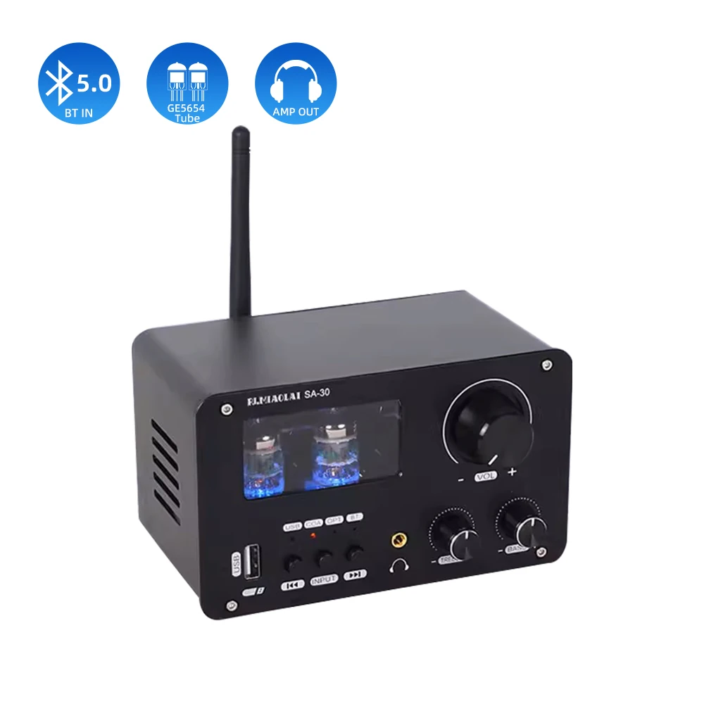 PJ.MIAOLAI SA-30 Bluetooth 5.0 Preamp Amplifier GE5654 Tube High-Fidelity Headphone Amplifier USB/OPT/COA DAC Audio Receiver