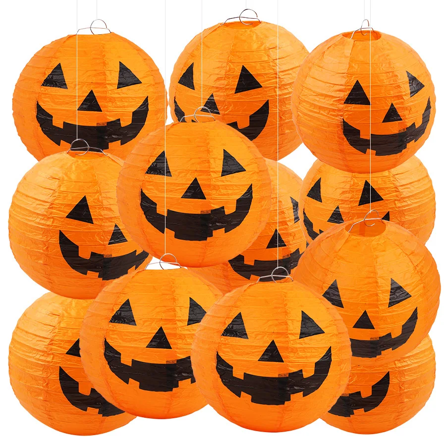 Spooky 8inch Halloween Pumpkin Paper Lantern Without LED Hanging Ornaments For Indoor Outdoor Home Bar Party Horror Decor