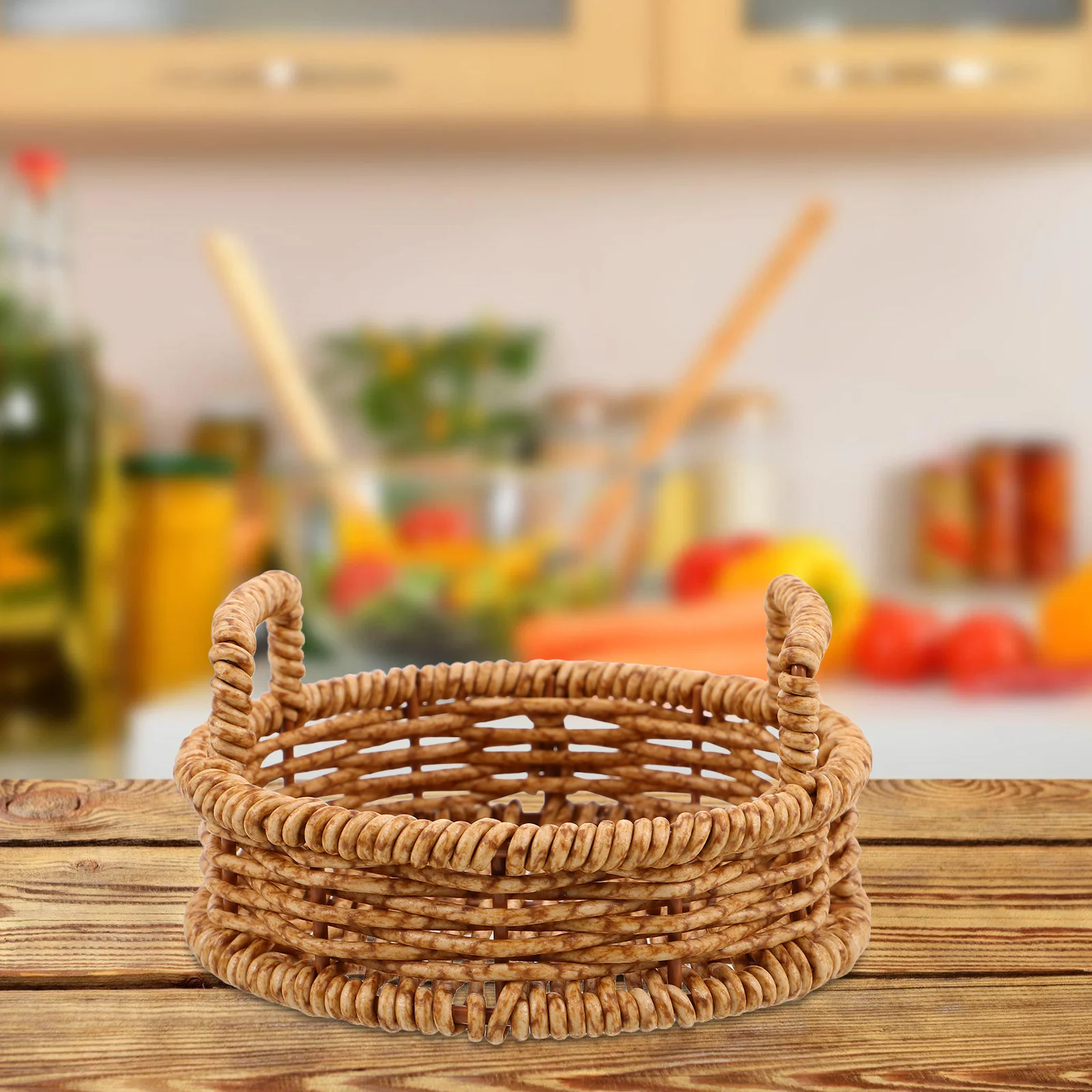 

Handwoven Imitation Rattan Round Bread Basket Multi-Functional Fruit Snack Storage Kitchen Tabletop Decorative Basket
