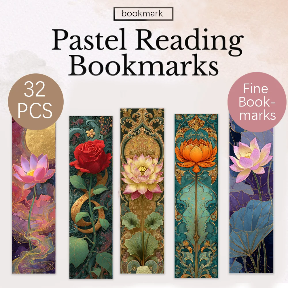 32pcs,multicolor lotus sunflower theme Bookmarks,Christmas,Teacher Gift, Back-To-School Holiday Gifts, Creative Artistic Designs