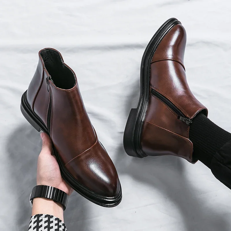 Men High Ankle Pointed Toe Boots