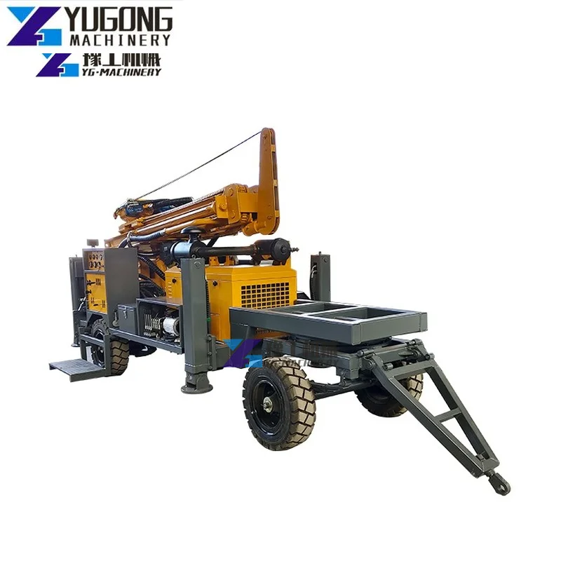 Long Performance Life Four Wheel Trailer Water Well Drill Rig Machine 200m Rock Formation Drilling Rig Hydraulic Drilling Rig