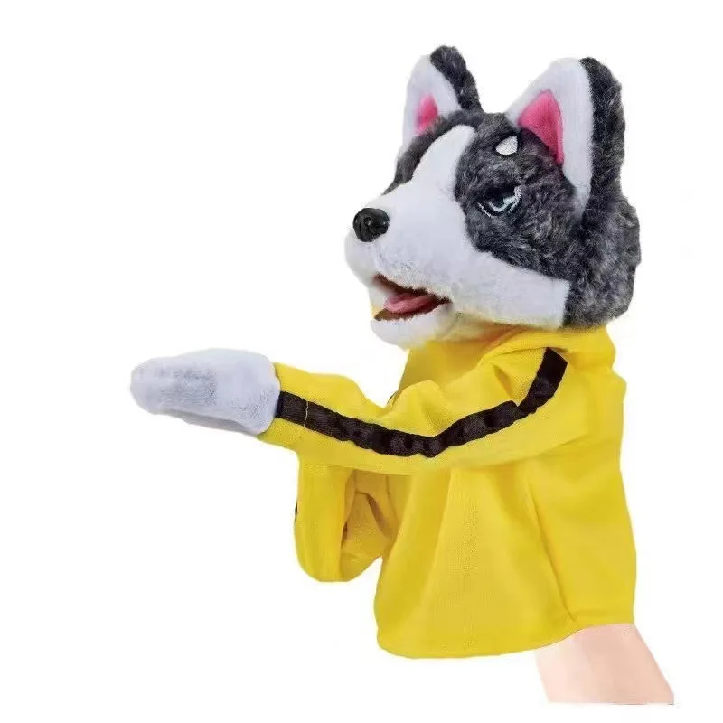 2025 juguete de animales de Kung Fu, guantes de Husky, muñeca, juego para niños, juguetes de peluche, marioneta de mano interactiva de boxeo Husky, juguete con sonidos