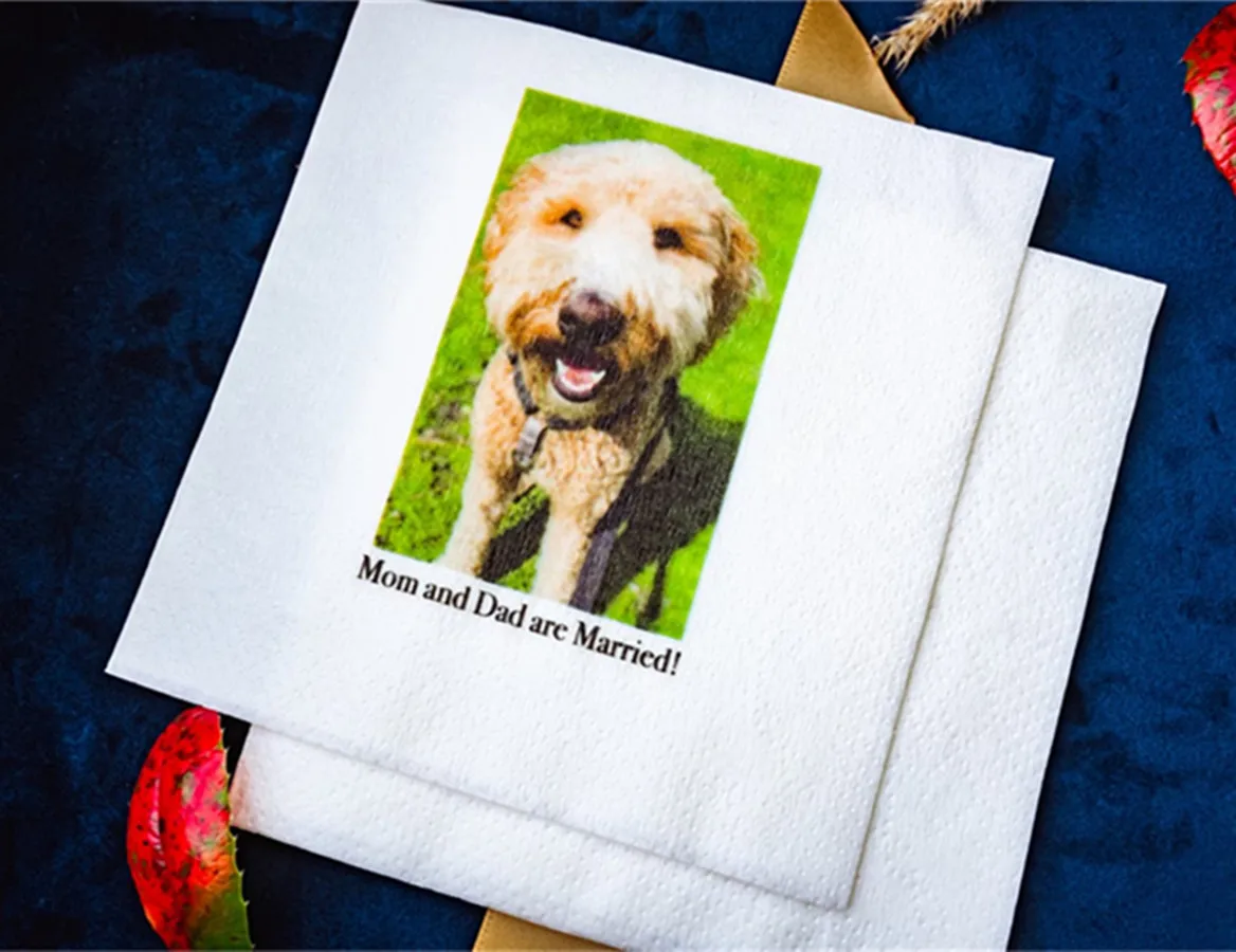 50pcs DOG WEDDING napkins / Drinks on dog/ Dog photo napkins / Cat photo napkins / Beverage napkin / Dog wedding favor