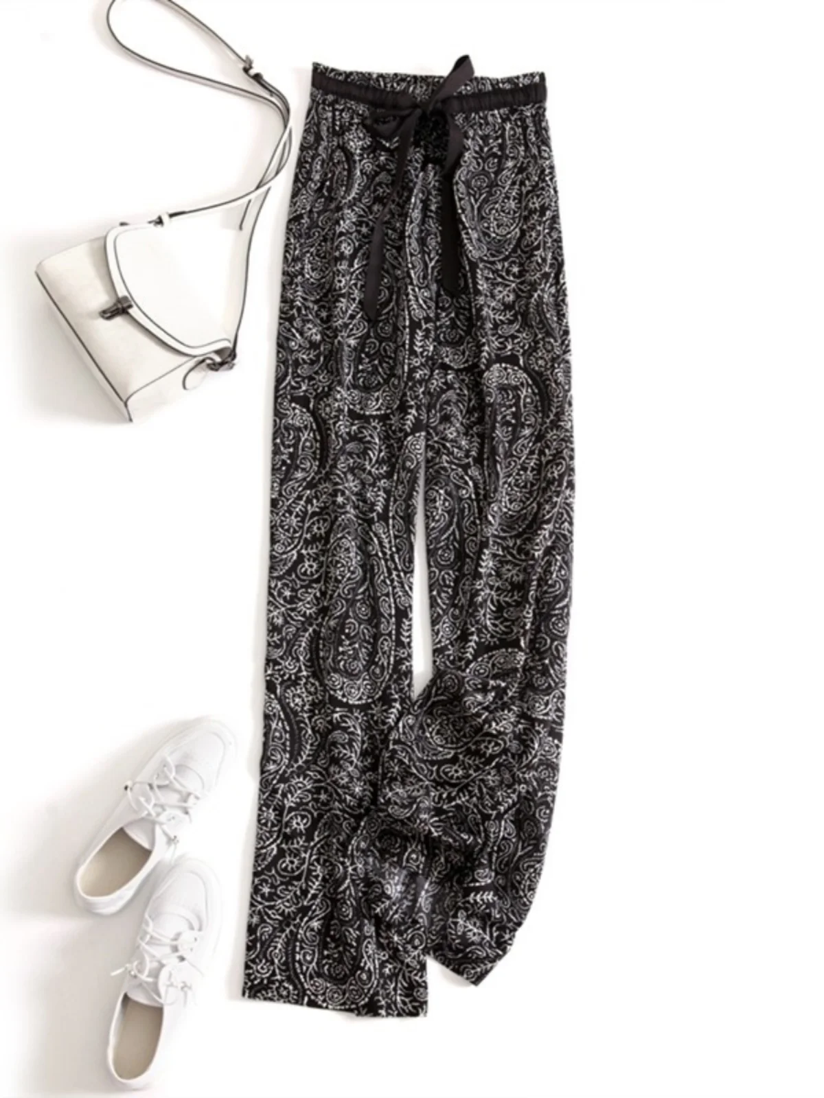 

Женские повседневные широкие брюки с высокой талией, прямого кроя, струящиеся, универсальные, летние, с принтом, свободного кроя, в корейском стиле