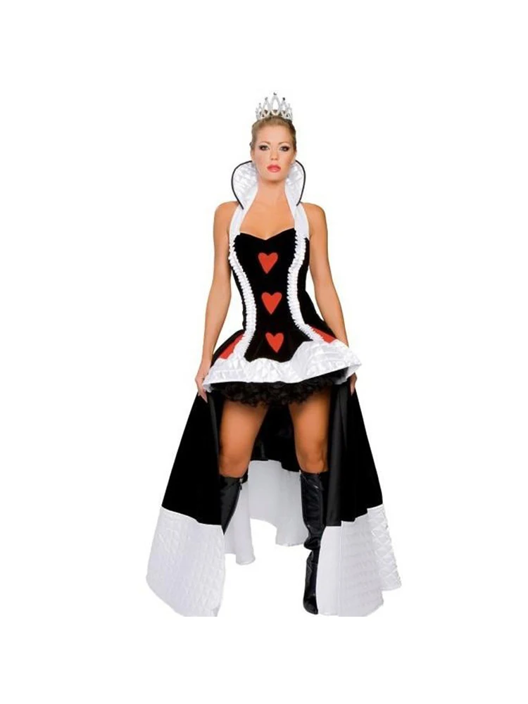 Disfraz de Reina de corazón rojo, disfraz de Cosplay para mujer, disfraz de Halloween para adulto, traje de fiesta de Carnaval