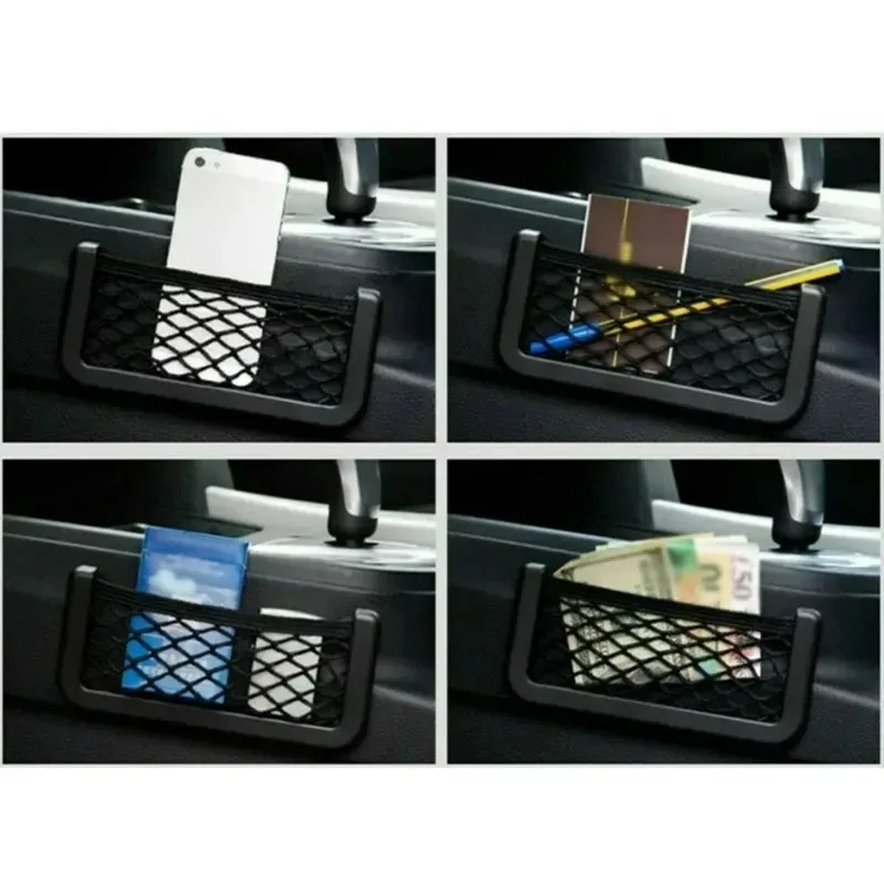 

Car Storage Net Bags Mesh Pockets Universal Car Seat Side Back Storage Net Bag Phone Holder Pocket Organizer 3PCS