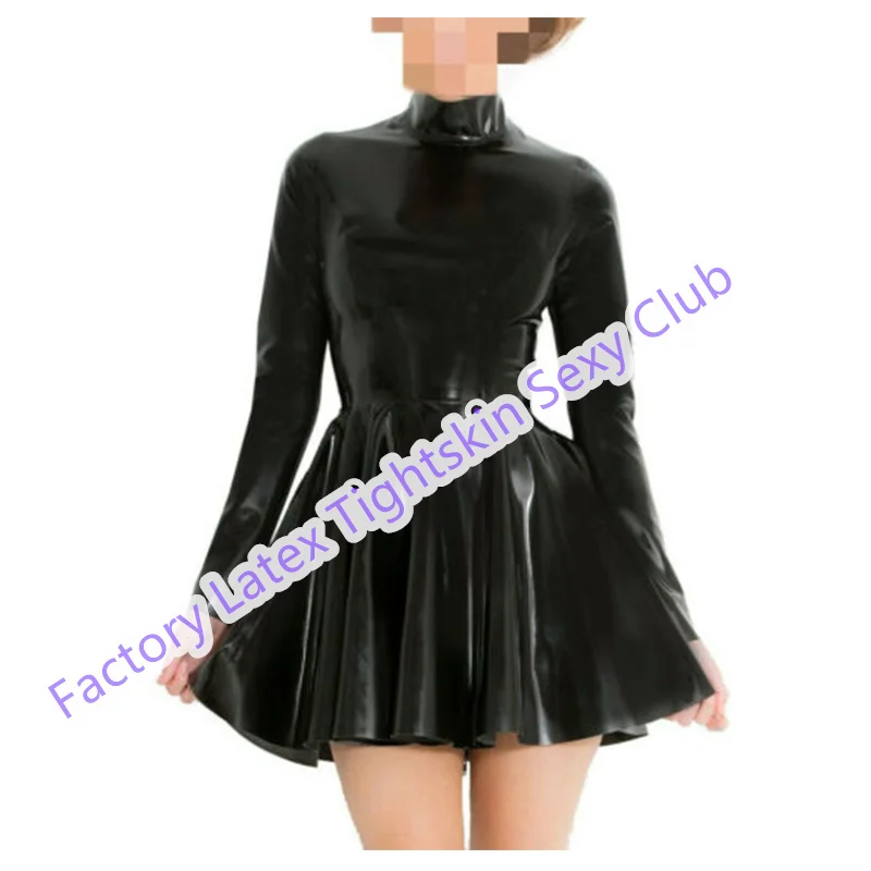 

Handmade Natural Latex Women Dress Sexy Fetish Dress with Back Zip Lady's Skate Skirt Clubwear Customized
