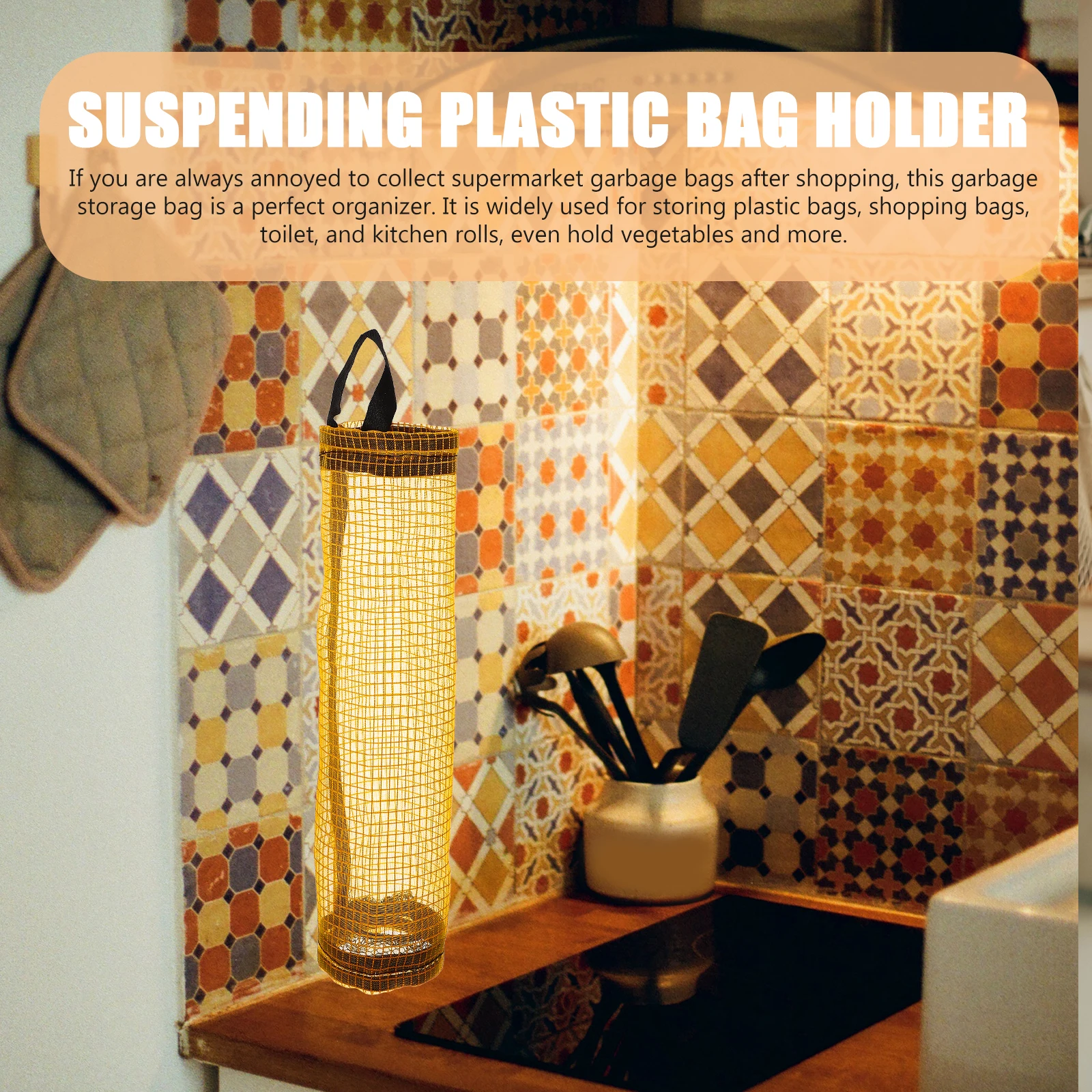 

4pcs Grocery Bag Dispenser Nylon Reusable Large Capacity Hanging Kitchen Storage ganization