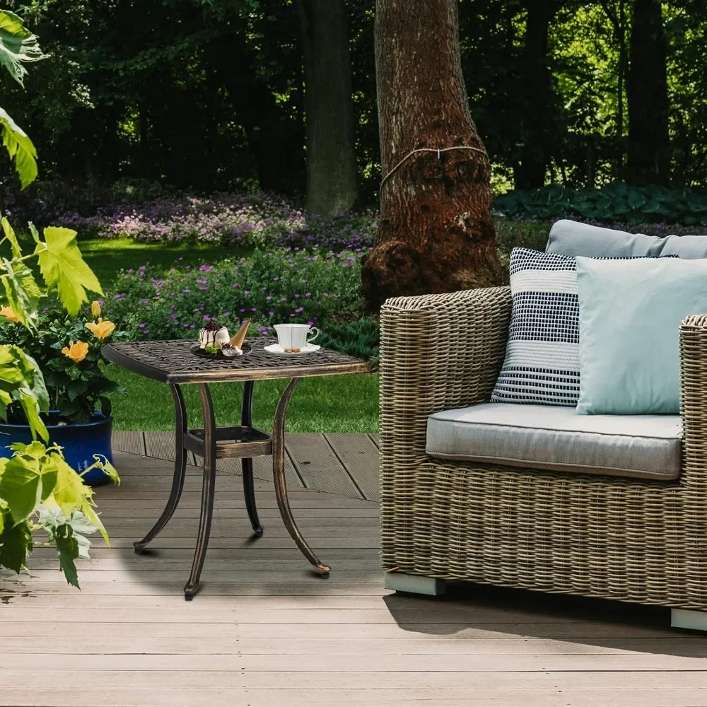 

All Weather Round Patio Coffee Porch 24” Cast Aluminum Outdoor Side Table, Outdoor Bistro Table Outdoor End Table
