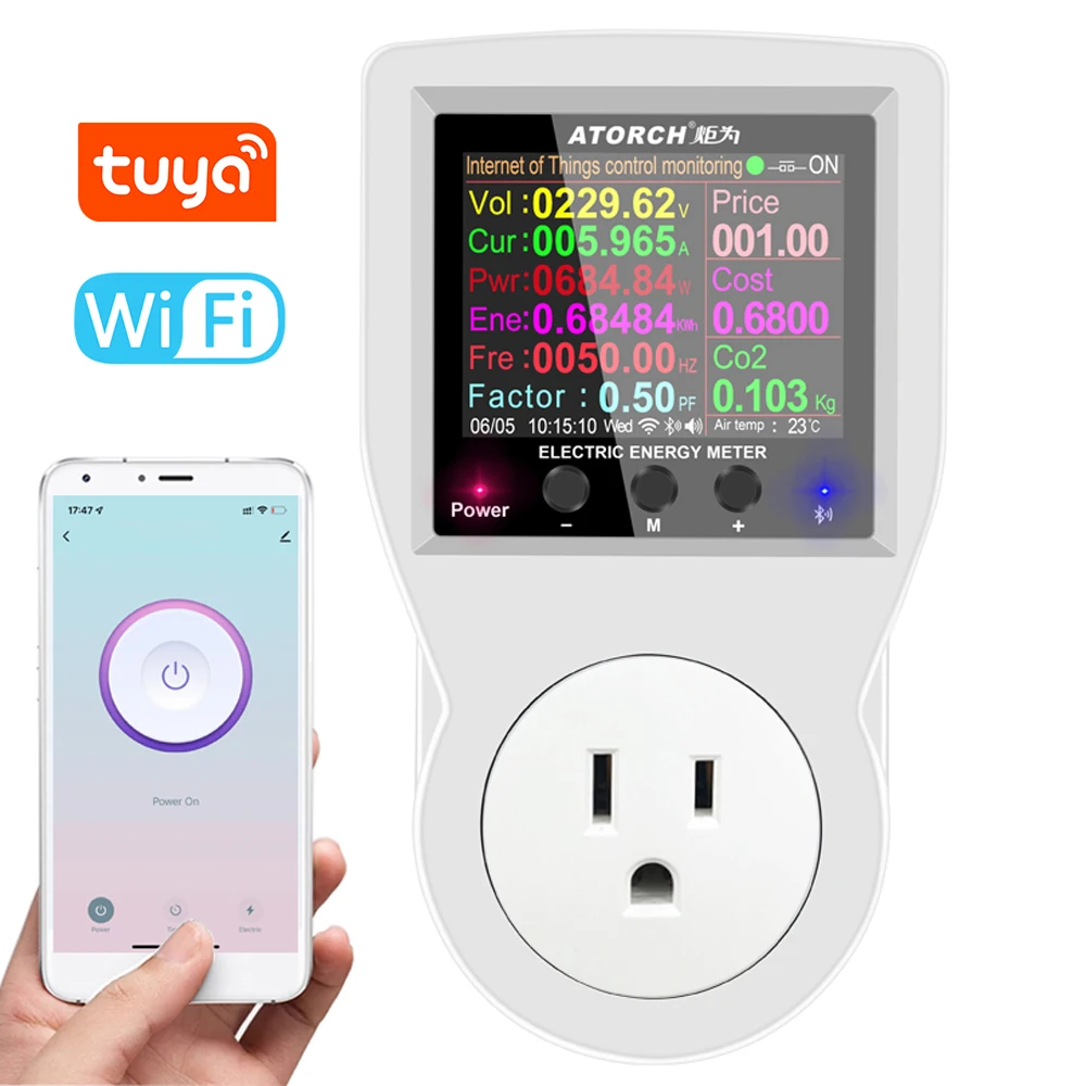 Tuya WIFI Digital Wattmeter 220V AC Power Meter Electricy consumption Energy Meter Power Kilowatt Wattage Electricity Meter