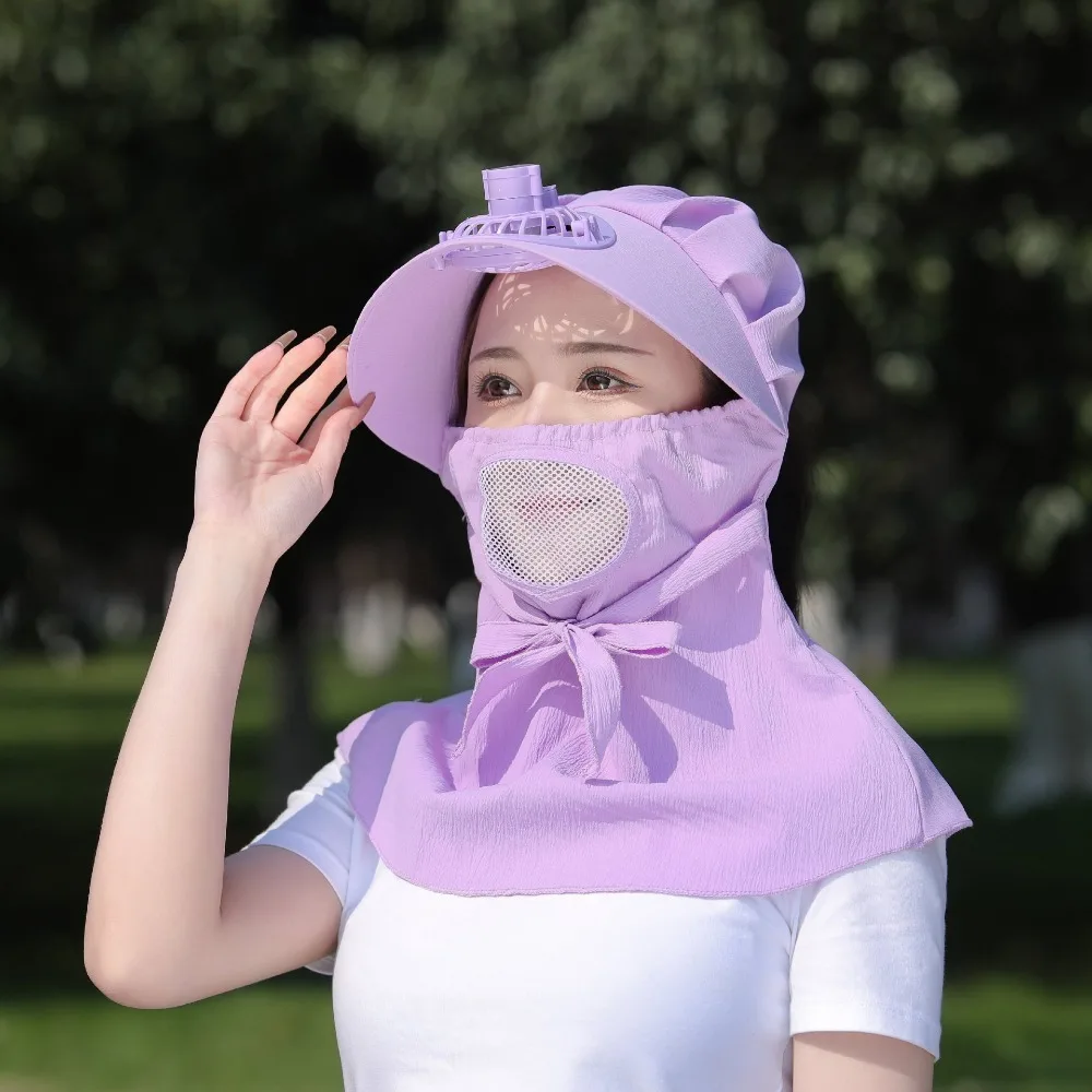 

New Rechargeable Cooling Fan Hat Face Mask Breathable Sunshade Cap Uv Protection Fishing Cap Outdoor Work
