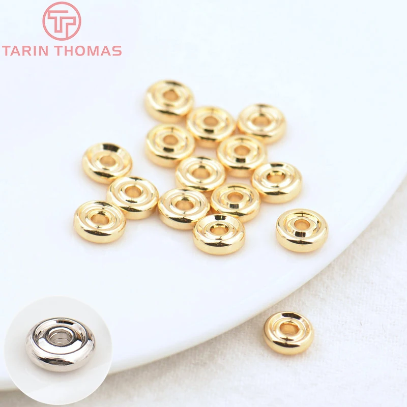 (2918)20PCS 6MM 7.8MM 24K Gold Color Plated Brass Tires Spacer Beads Bracelet Beads High Quality Jewelry Accessories