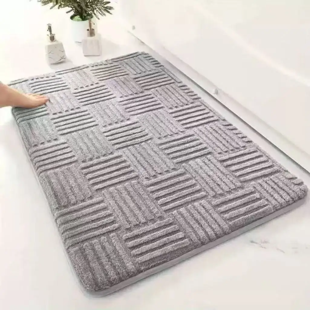 Tappetino a righe assorbente ispessito, tappeto da bagno in tinta unita, tappetino antiscivolo in velluto di cotone confortevole per camera da letto, tappetino per ingresso