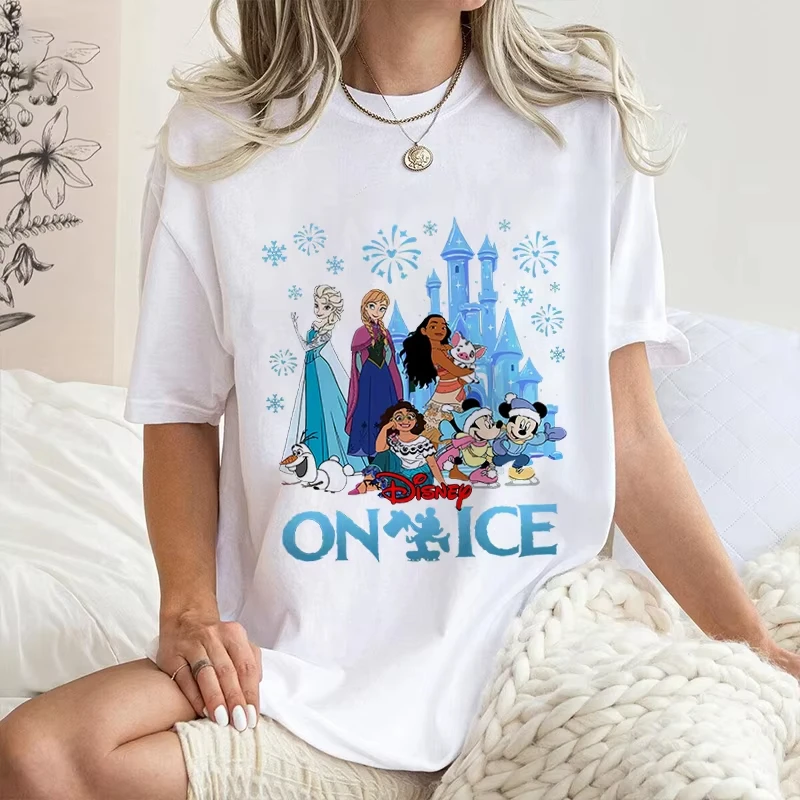 

Летняя футболка Disney «Холодное сердце» для девочек и детей, семейный повседневный свободный женский топ Y2k с короткими рукавами для мамы и дочки большого размера