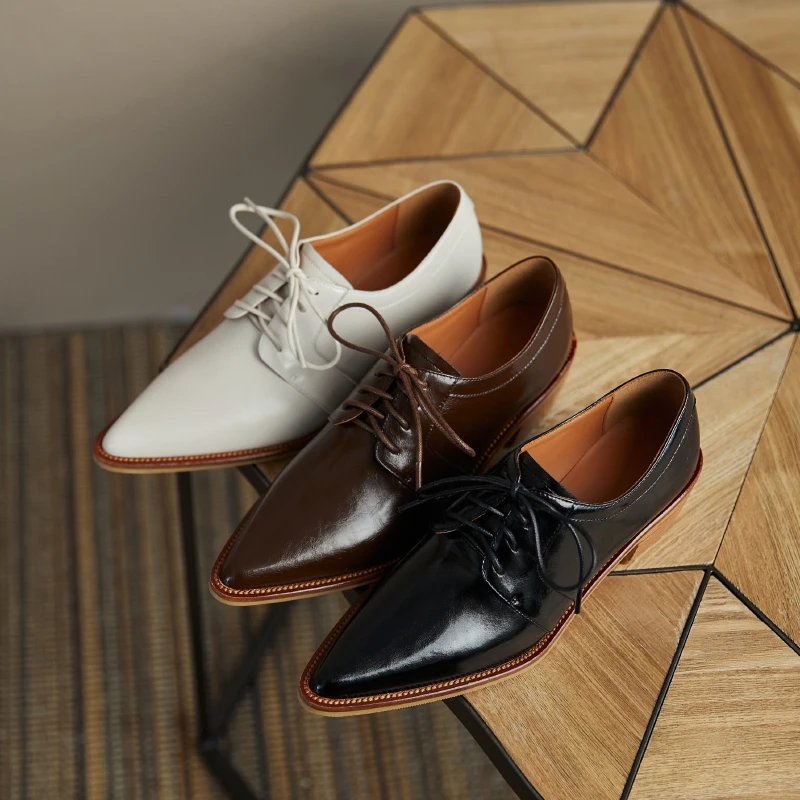 2026 new spring autumn women pumps natural leather 22-25cm cowhide+pigskin+sheepskin pointed toe high heel lace-up women shoes