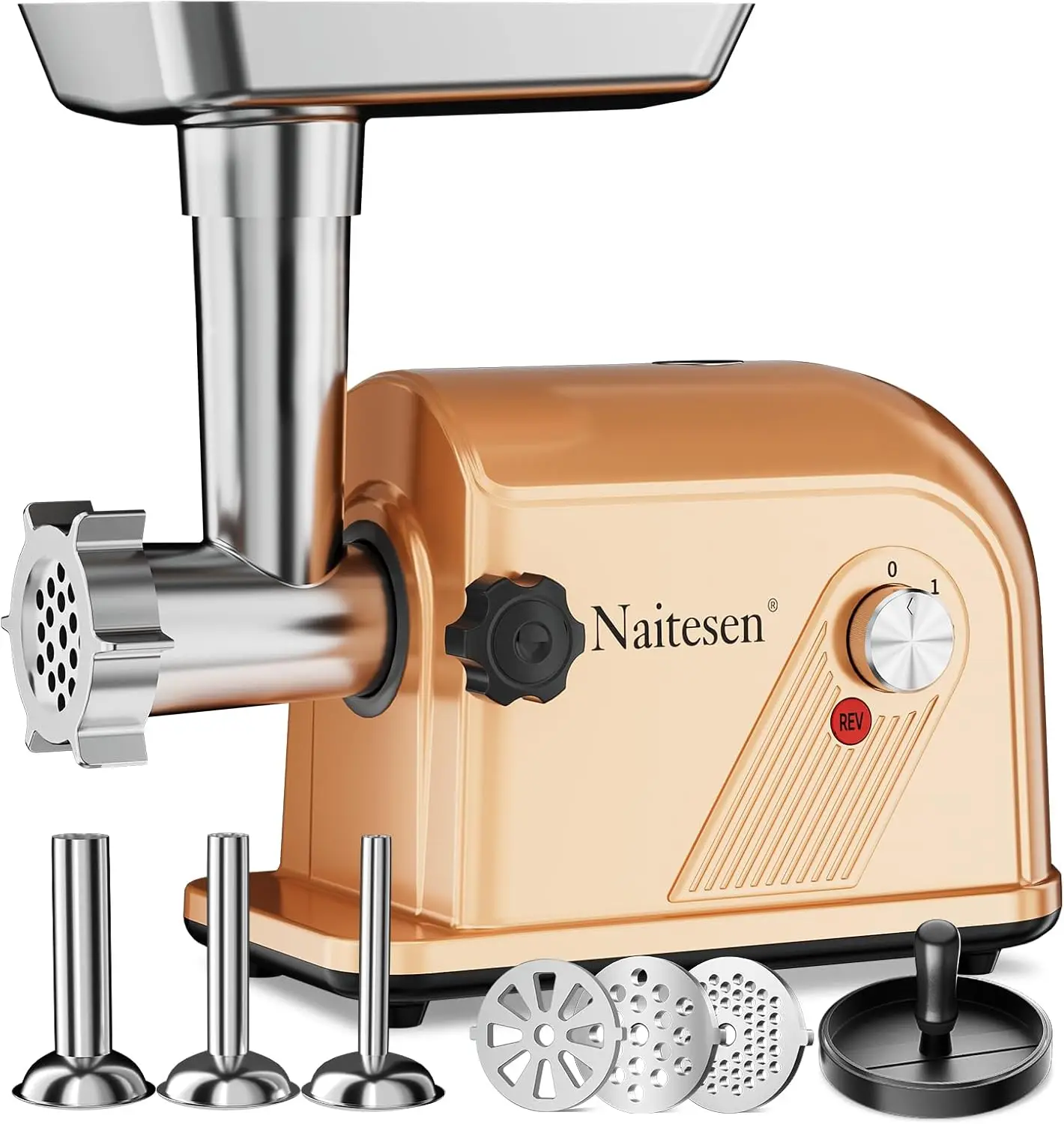 Meat Grinder Sausage Maker Machine Food Grinder with 3 Stainless Steel Sausage Stuffer Tube 3 Grinding Plates Hamburger Press Ku