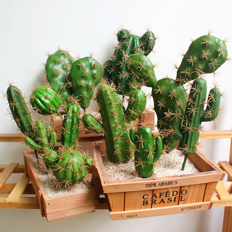 Artificial Cactus Fake Plant Flower Ornament Green Foam Arrangement Cactus Ball Shape Succulent Home Office Garden Decoration