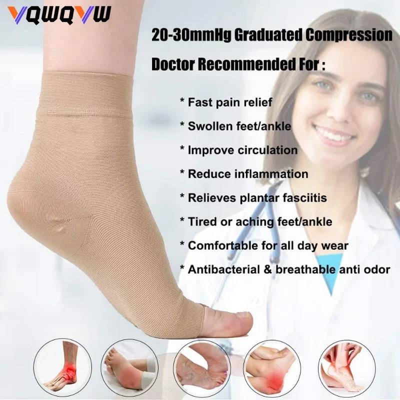 1Pair Ankle Compression Sleeve Socks for Women Men 30-40 mmHg Compression Ankle Support Brace Open Toe Socks for Relief