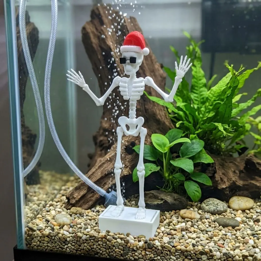 3D Printed Christmas Dancing Skeleton Aquarium Bubbler Wear Hat Sunglasses Air Driven Dynamic Skeleton Bubbler Gothic Plastic