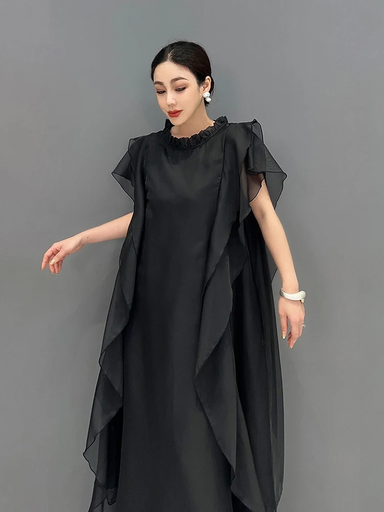 XITAO Sleeveless Flounced Edge Dress Black Loose Fashion Simplicity Temperament Women O-neck Women Summer New Dress WLD20144