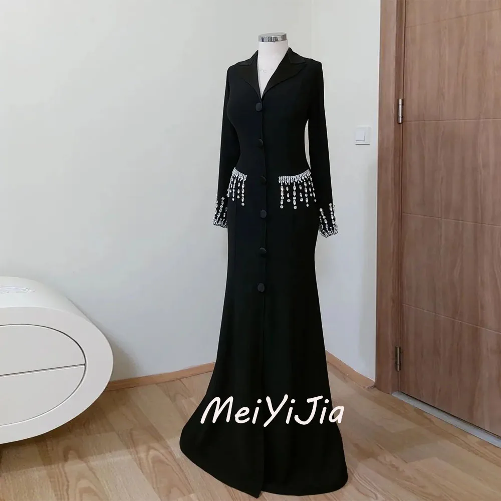 Meiyijia Evening Dress V-neck Beaded Floor-Length Long Sleeves Saudi Arabia Sexy Evening Birthday Club Outfits Summer 2024