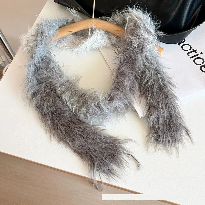 Herbst und Winter Stilvoller Schmaler Y2K Schwarz-Weiß Gestreifter Schal für Frauen Millennium-Stil Plüsch Farbverlauf Schal – Detail 14