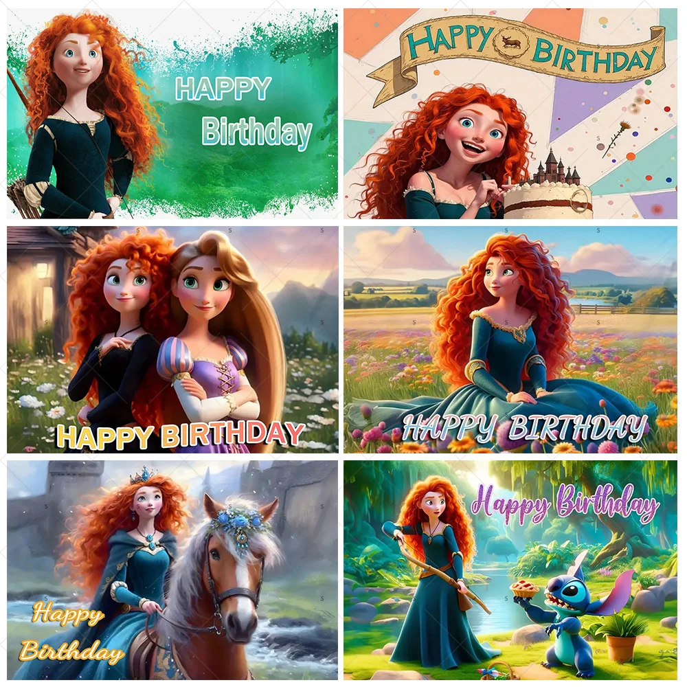 

Brave Heart Legend Merida Theme Girl Birthday Background Banner Disney Princess Backdrop Supplies Photo Shoot Props Party Decor