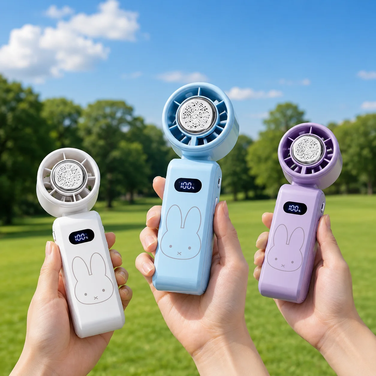 Hot Miffy Handheld Cooling Fan Adjustable Wind Speed Rechargeable Foldable Wearable Neck Fan Mini Desk Stand Long Battery Life