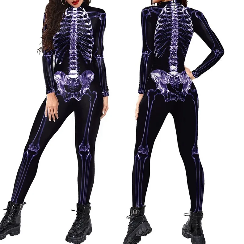 Cosplay Zentai Jumpsuit Bodysuit Halloween Kostuum Volwassen Bodysuit Vakantiepak Carnaval Party Skeletonprint Jumpsuit Kostuum